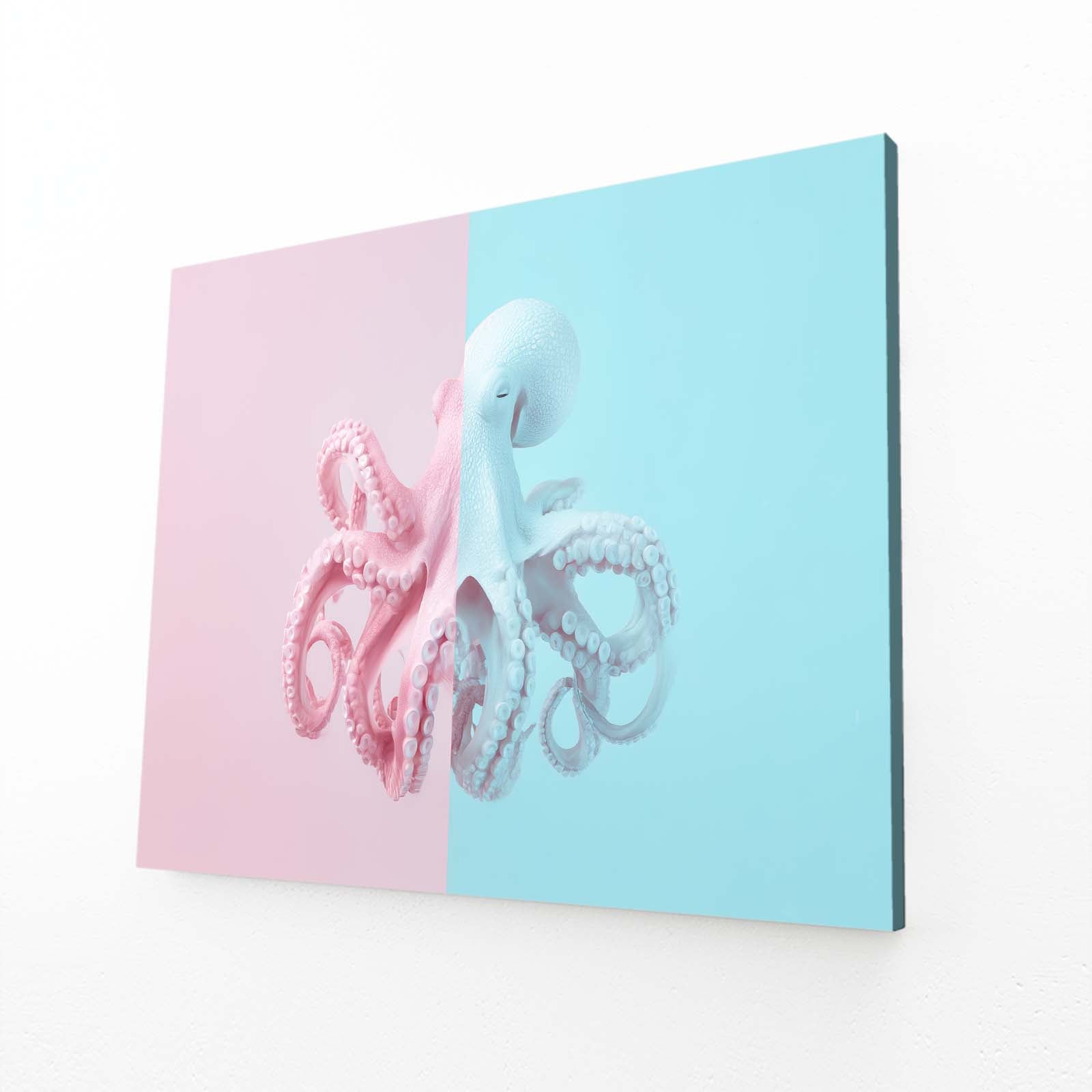 Pastel Split Panel Octopus Canvas – angled canvas view on white background