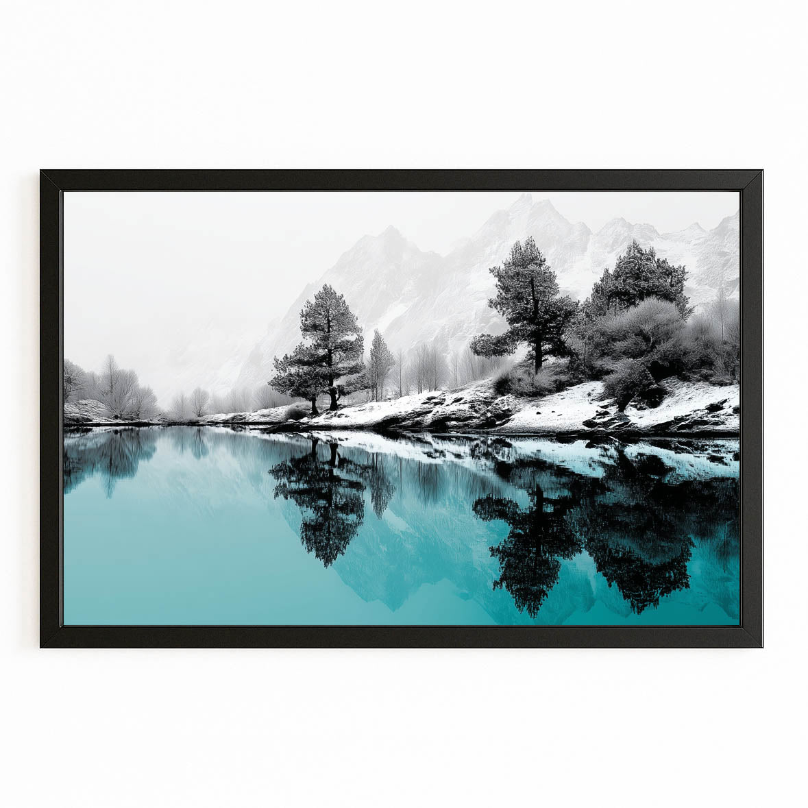 Pastel Winter Lake Photography Wall Decor — photography canvas print, with Premium Black frame on white background