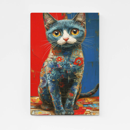 Patchwork Blue Cat Art