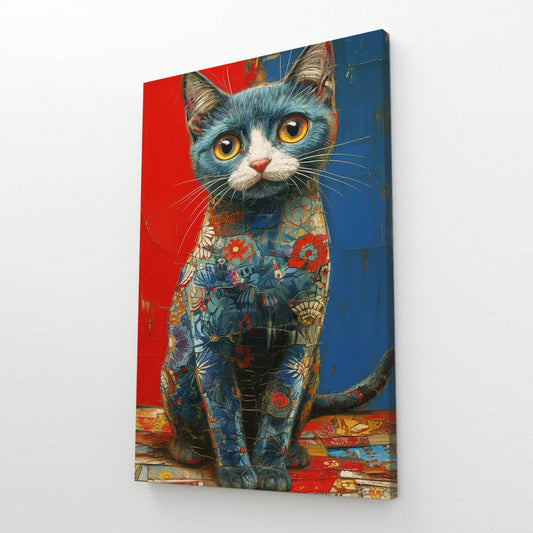 Patchwork Blue Cat Art