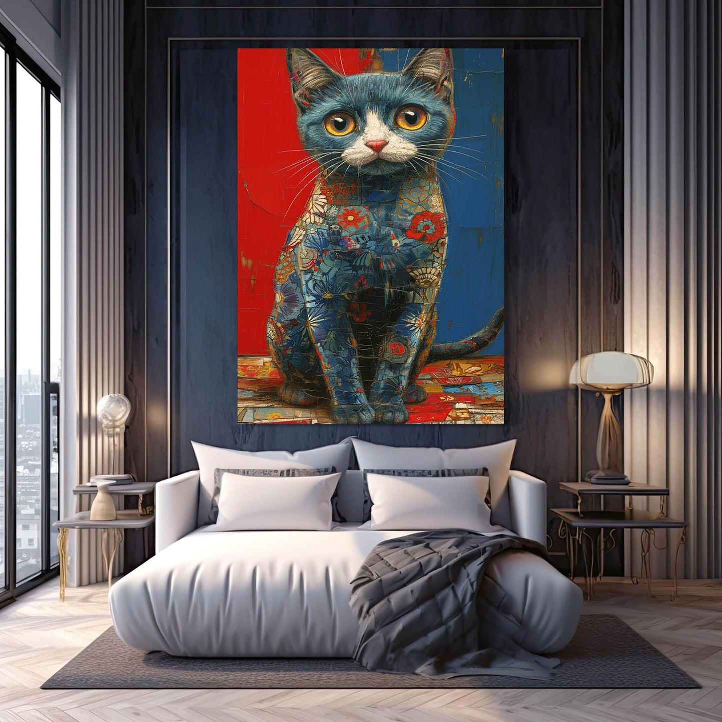 Patchwork Blue Cat Art