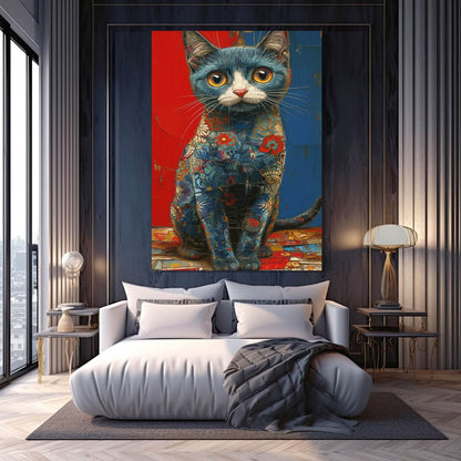 Patchwork Blue Cat Art
