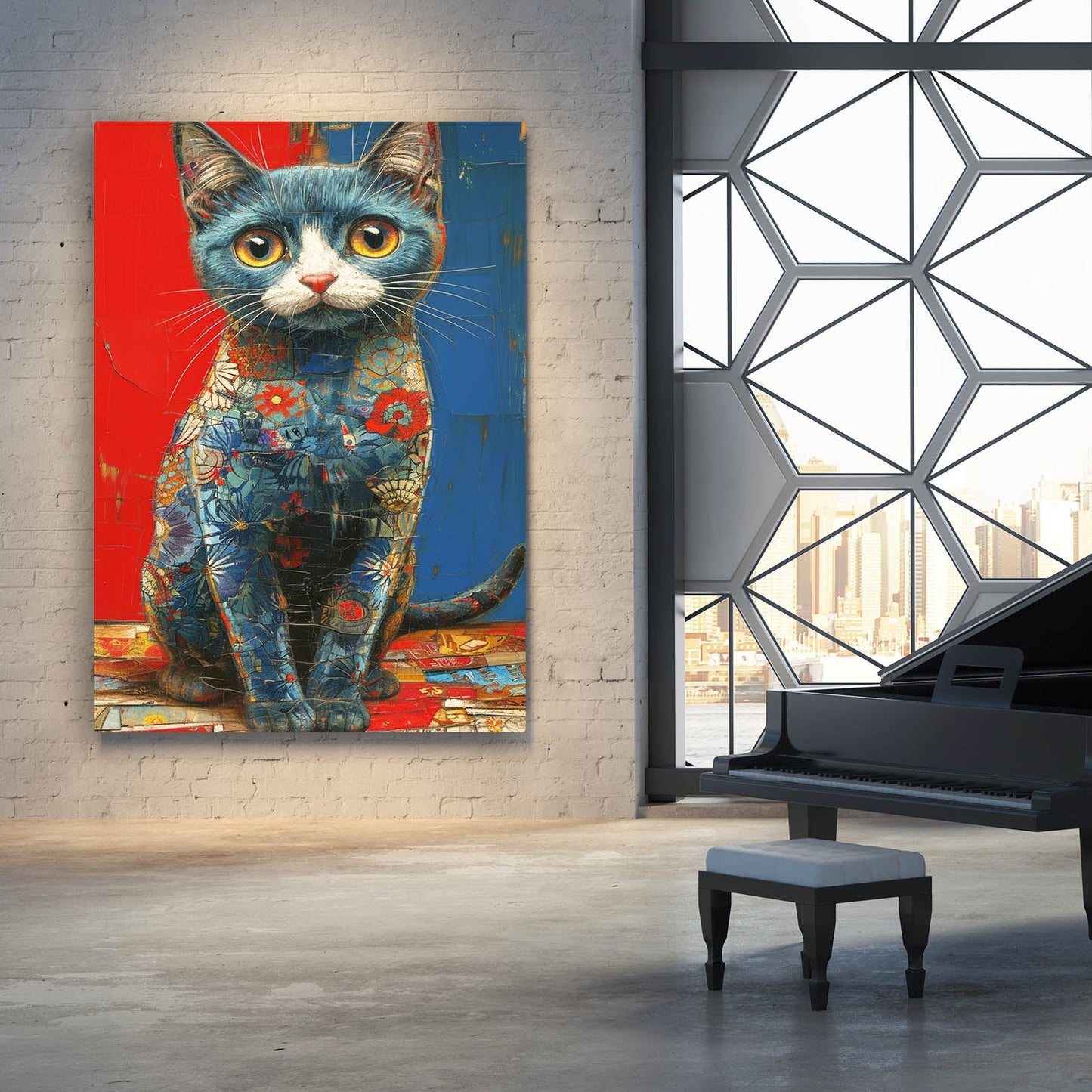 Patchwork Blue Cat Art