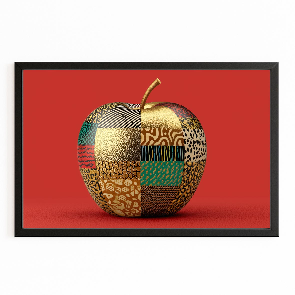 Patchwork Pattern Apple Canvas Art – with Premium Black frame on white background