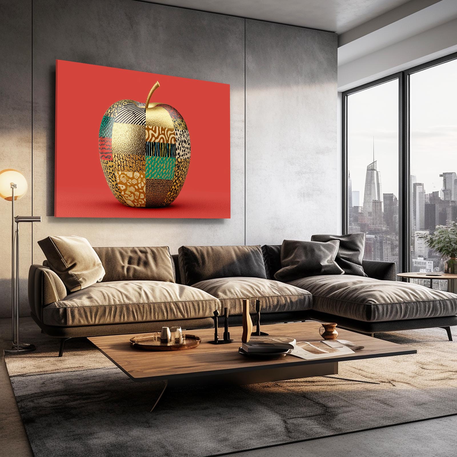 Patchwork Pattern Apple Canvas Art – styled in a furnished interior