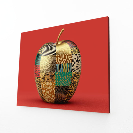 Patchwork Pattern Apple Canvas Art – angled canvas view on white background