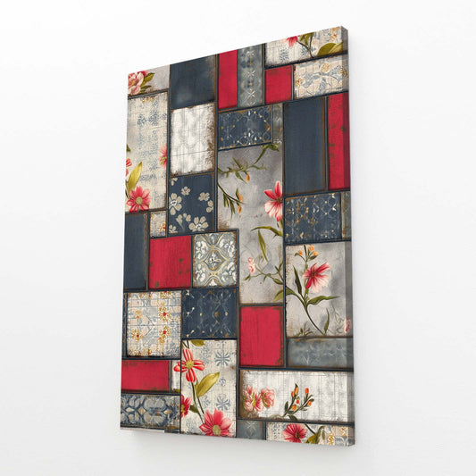 Patchwork Quilt Farmhouse Wall Decor – angled canvas view on white background