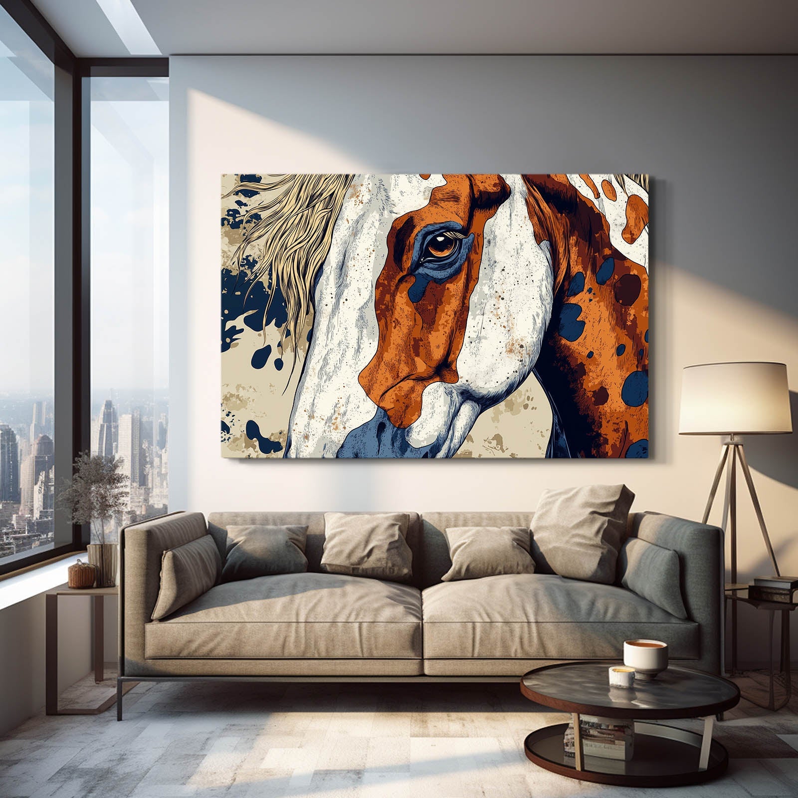 Pattern Horse Art – angled canvas view on white background