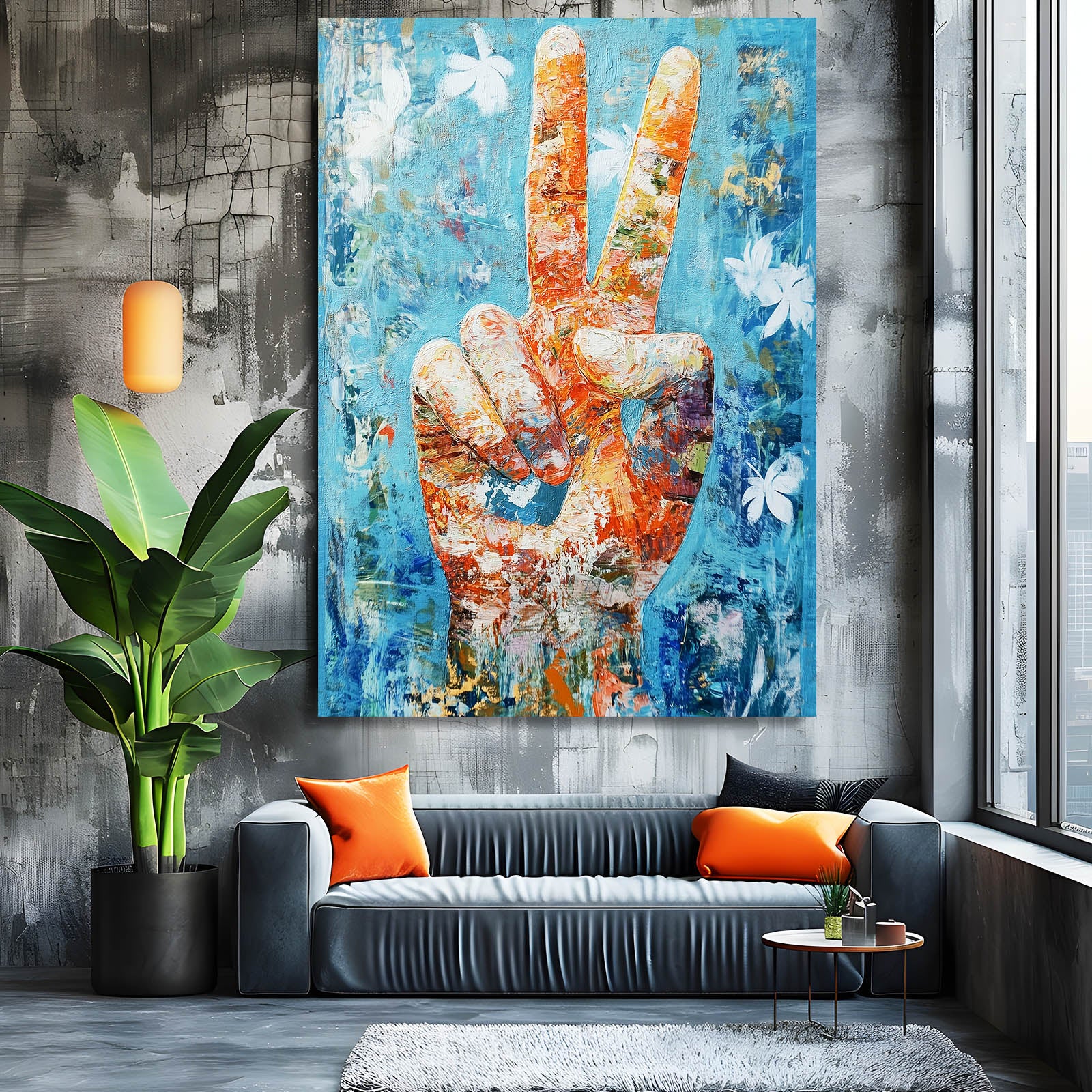 Peace Sign Doves Canvas – styled in a furnished interior