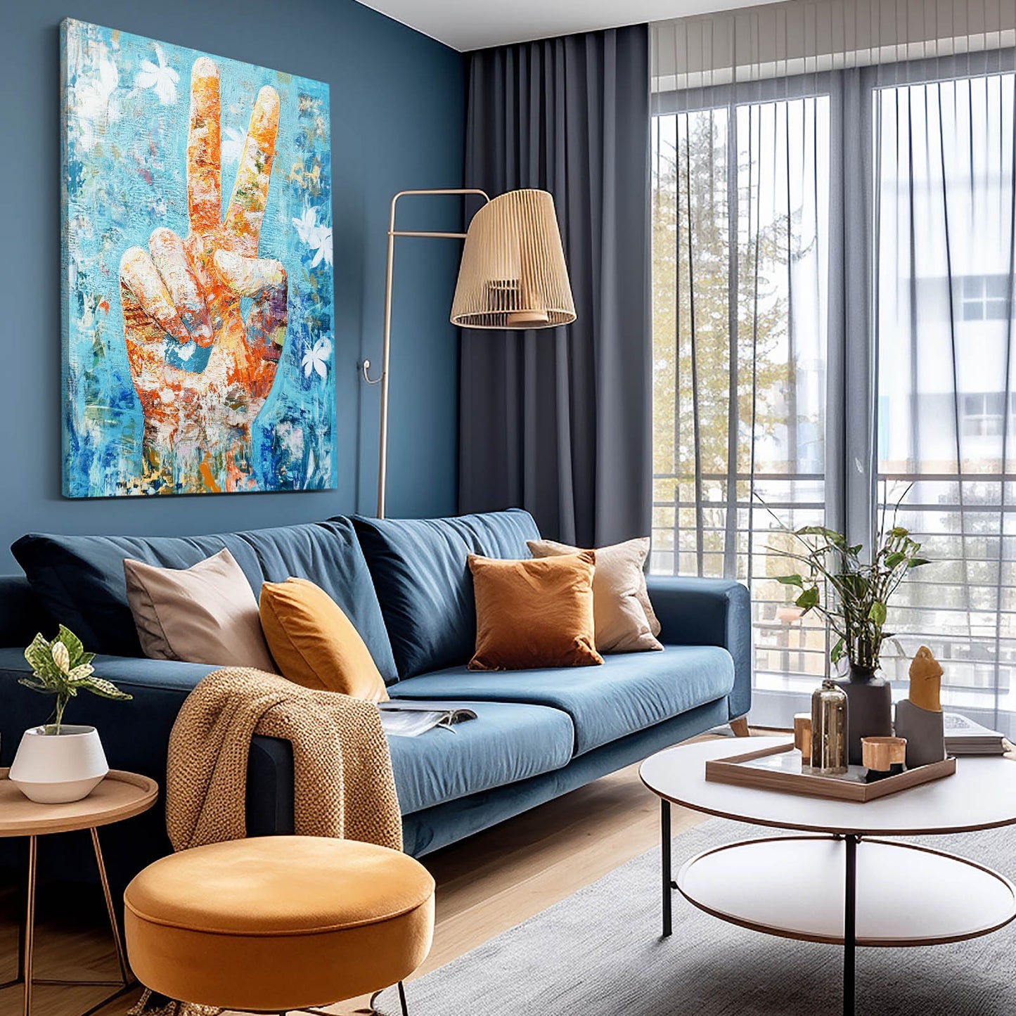 Peace Sign Doves Canvas – styled in a furnished interior