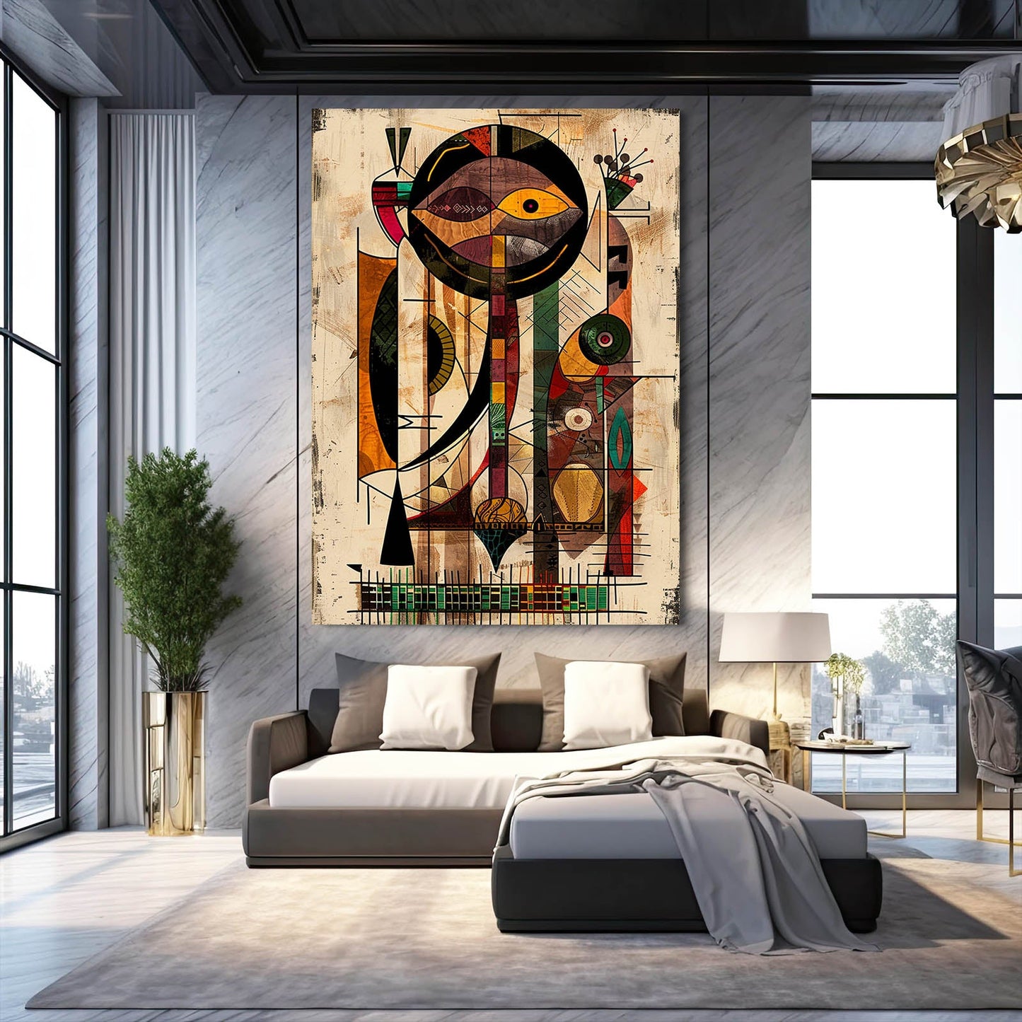 Peaceful African Wall Art — abstract canvas print in orange tones, view 3