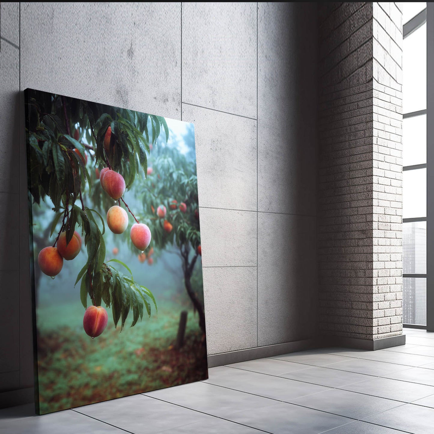 Peach Orchard Mist Fruit Prints – styled in a furnished interior