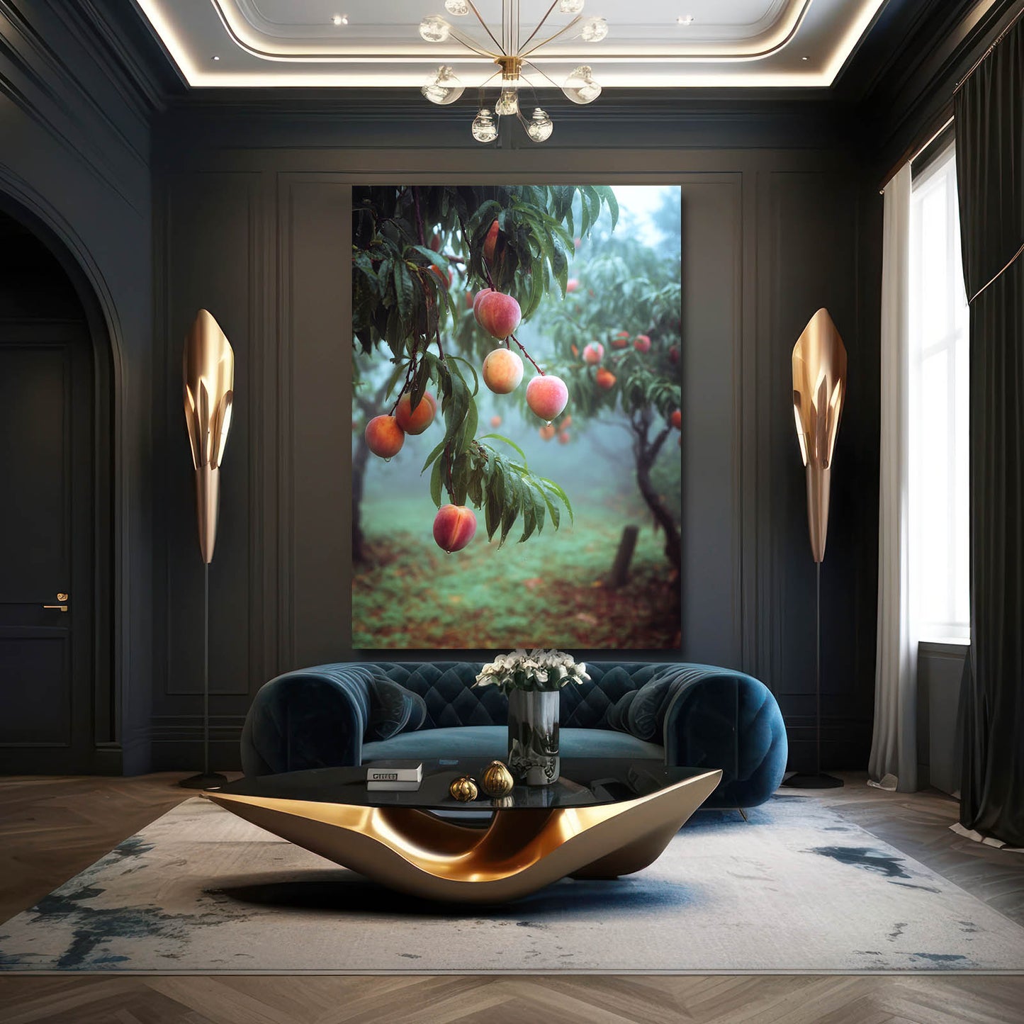 Peach Orchard Mist Fruit Prints – styled in a furnished interior