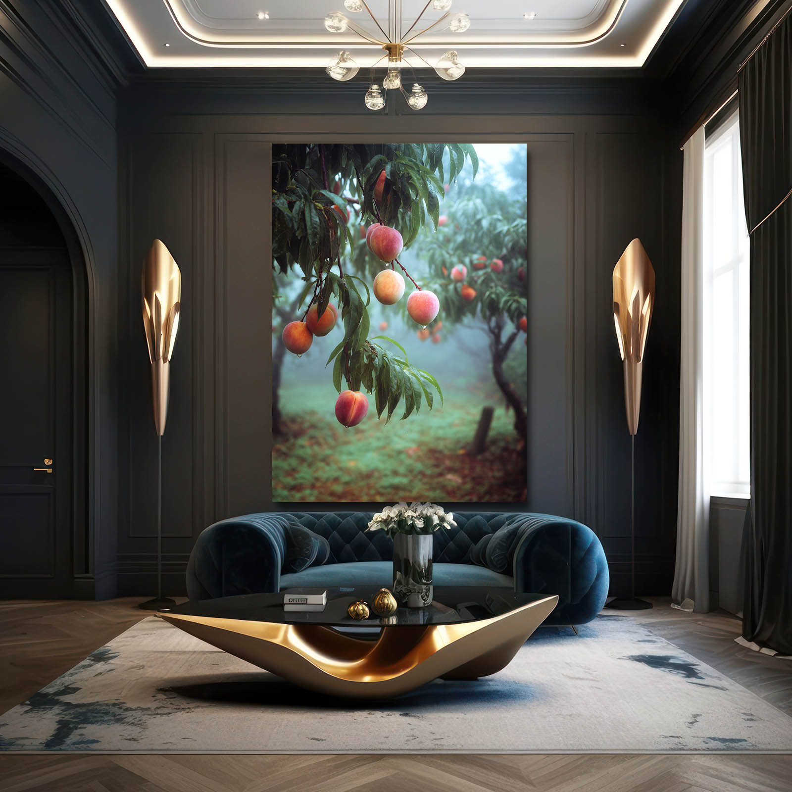 Peach Orchard Mist Fruit Prints – styled in a furnished interior