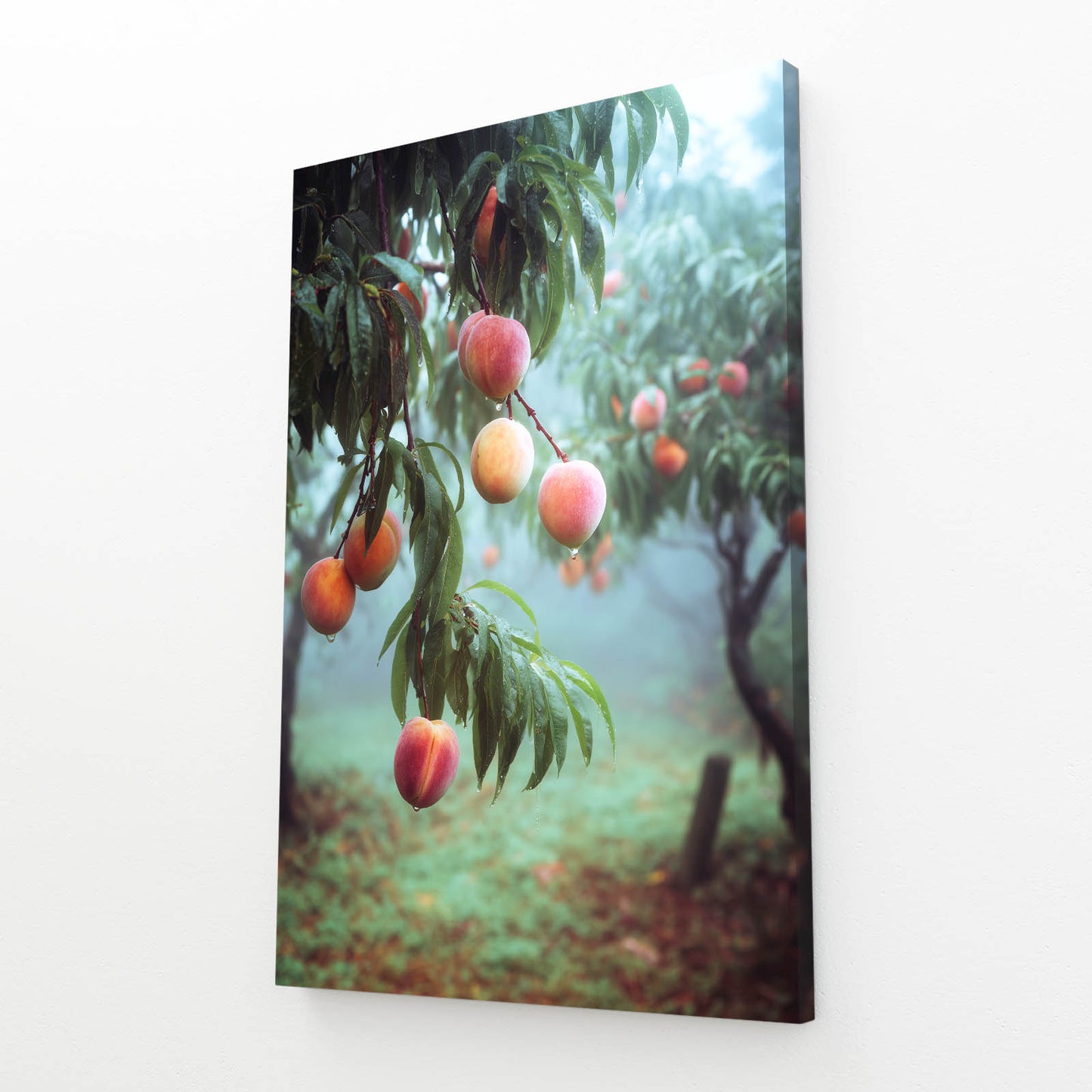 Peach Orchard Mist Fruit Prints – angled canvas view on white background