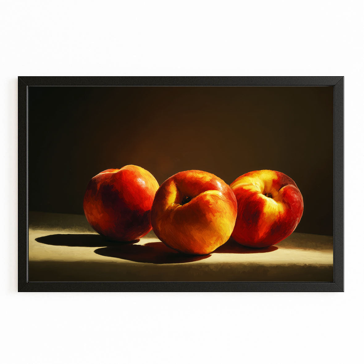Peaches Still Life Fruit Art – with Premium Black frame on white background