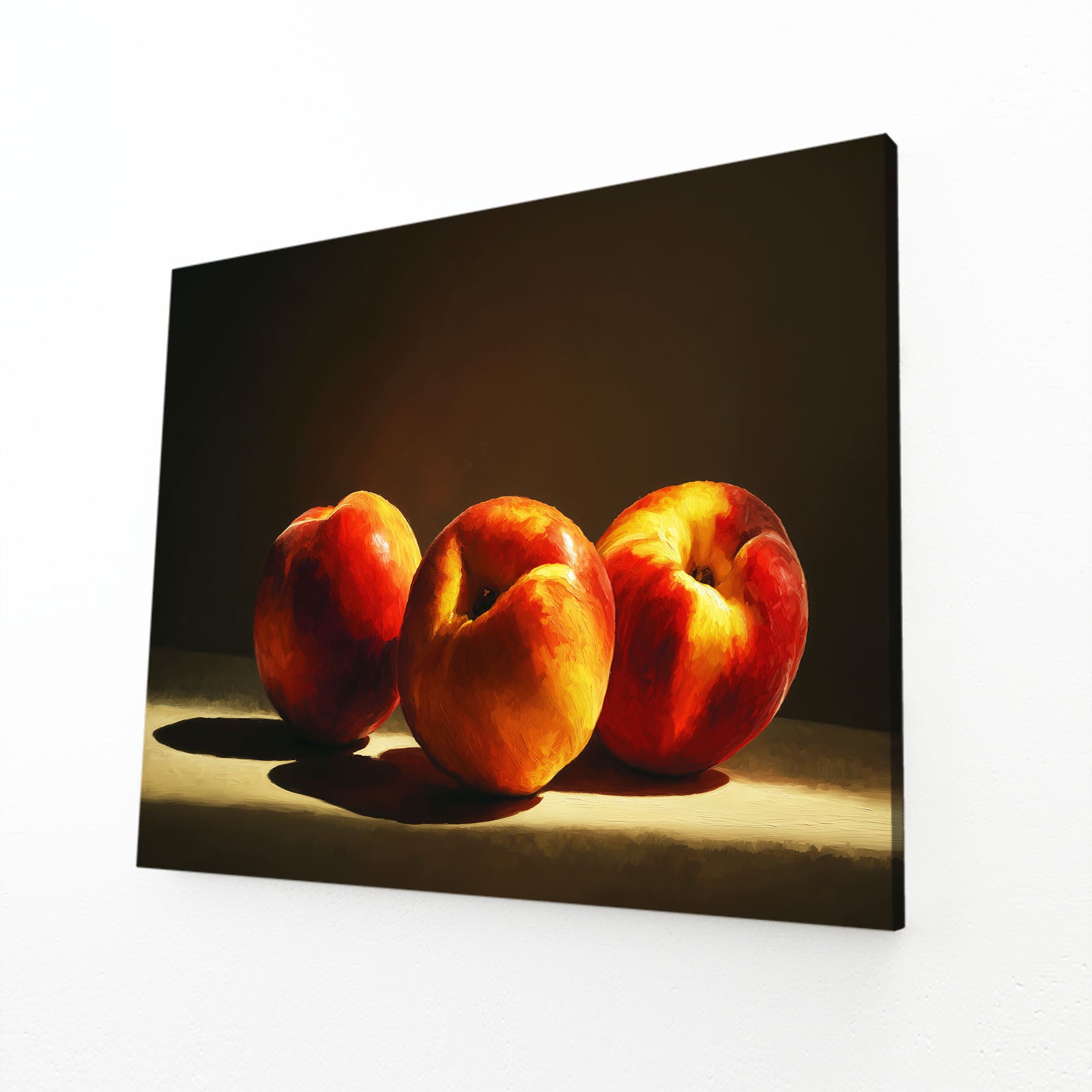 Peaches Still Life Fruit Art – angled canvas view on white background