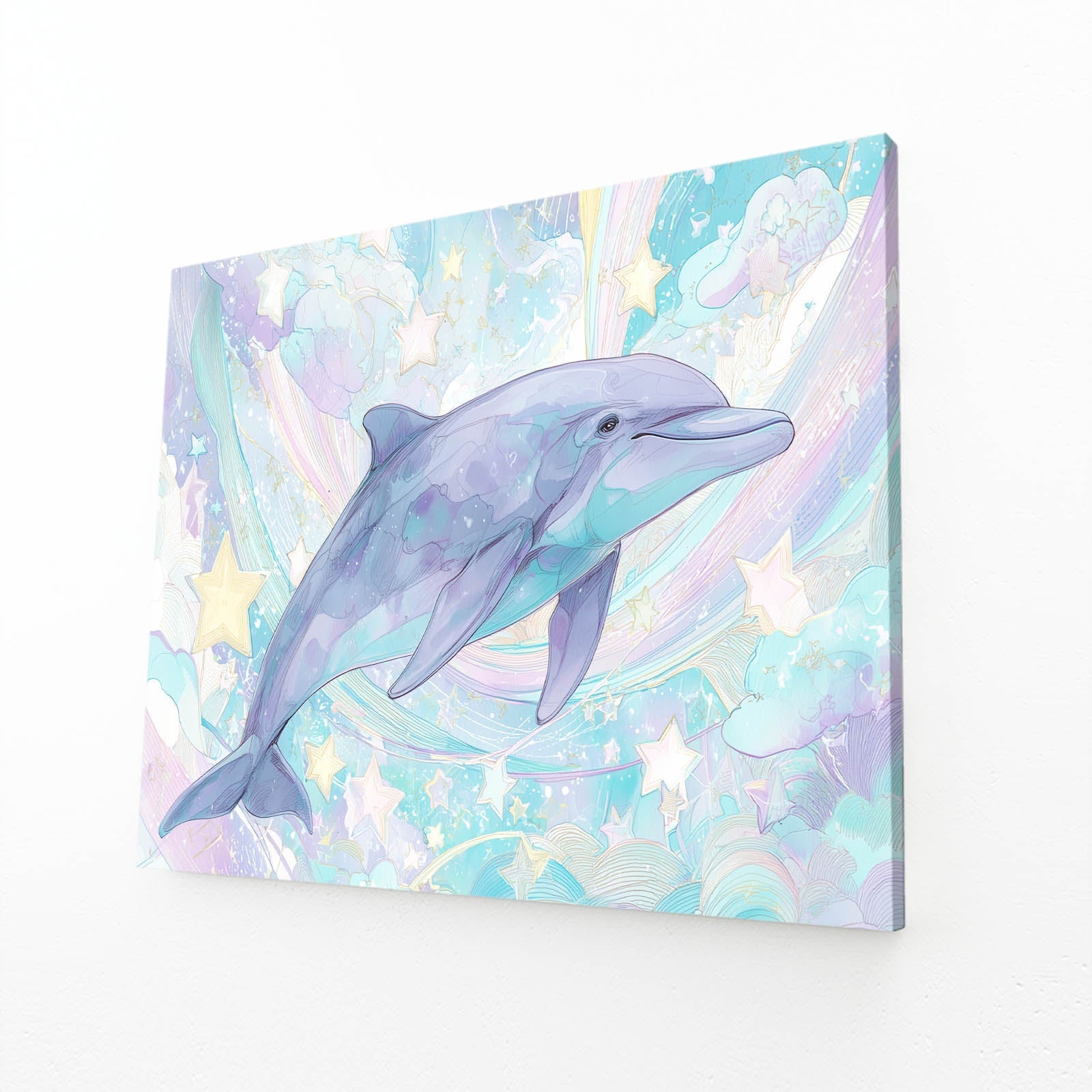 Pearl Star Dolphin Wall Decor – angled canvas view on white background
