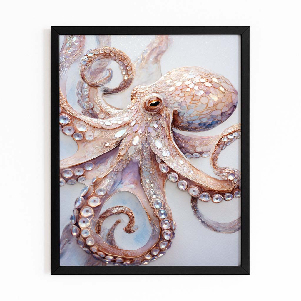 Pearl Sucker Coil Octopus Art – with Premium Black frame on white background