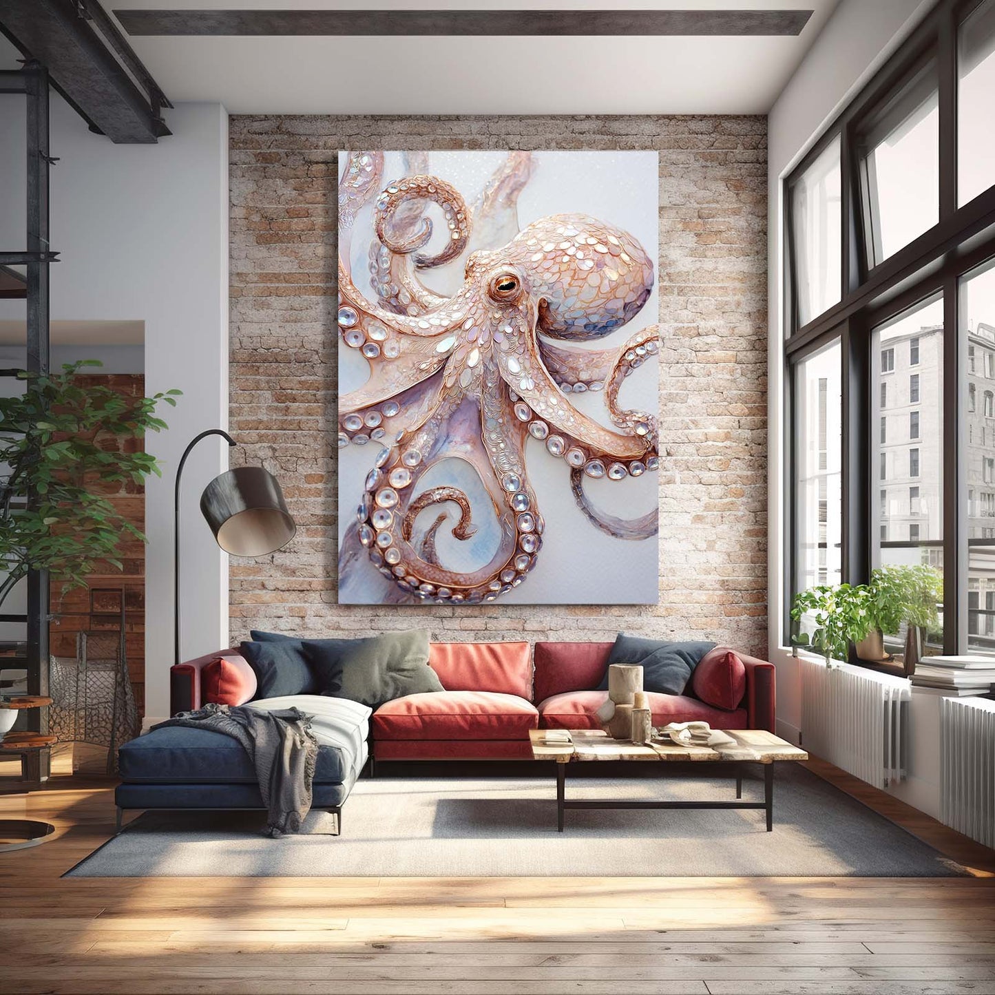 Pearl Sucker Coil Octopus Art – styled in a furnished interior