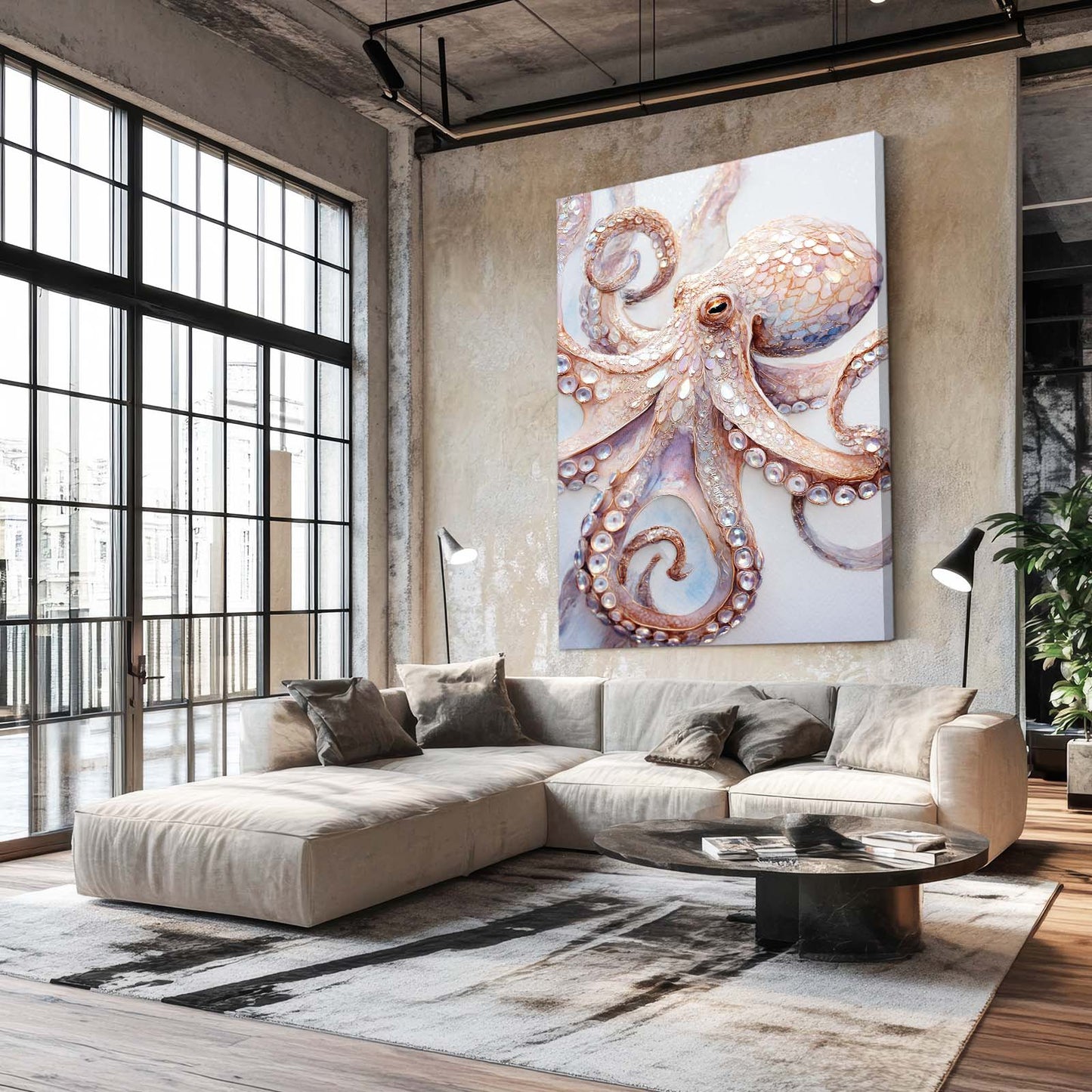 Pearl Sucker Coil Octopus Art – styled in a furnished interior