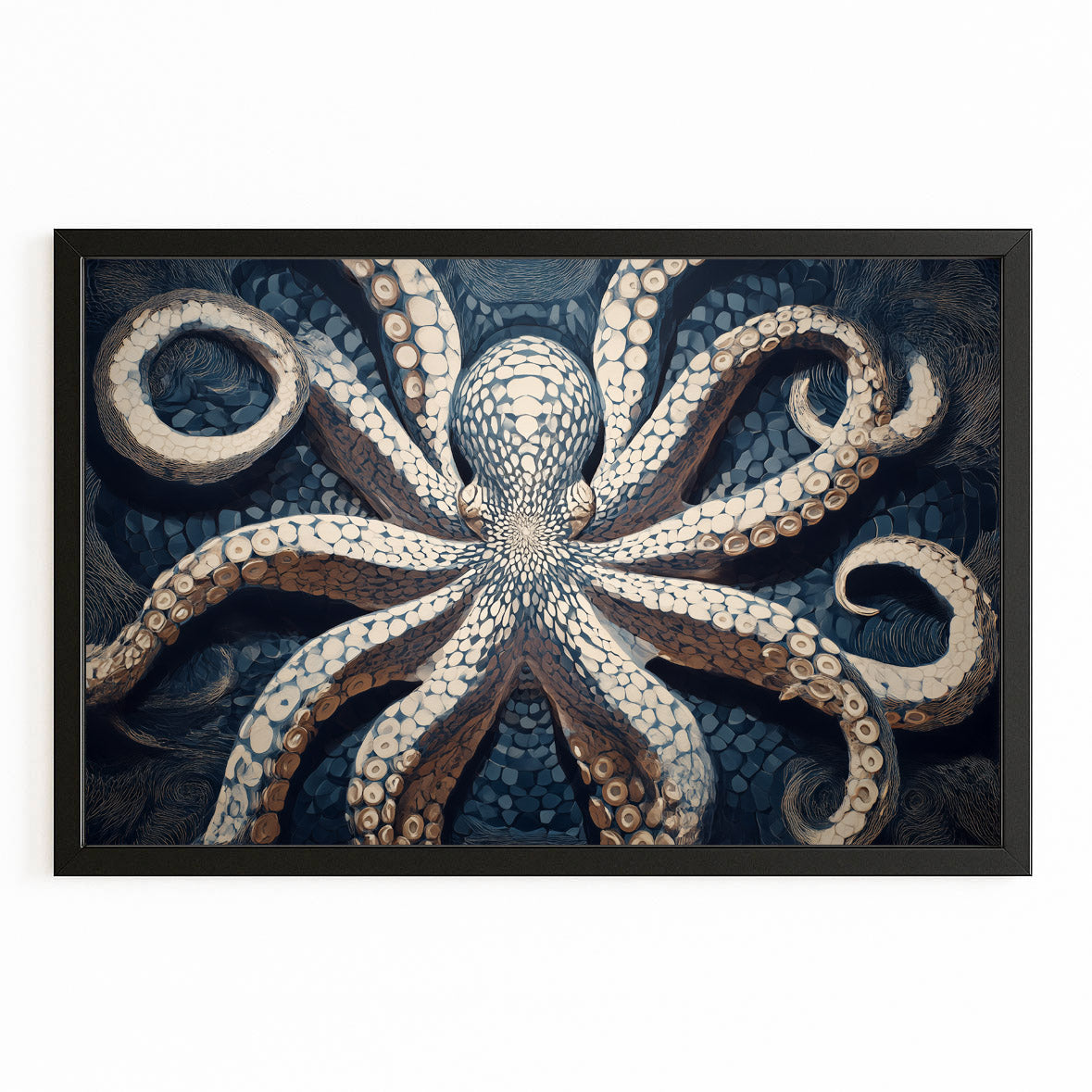 Pearl Sucker Study Octopus Wall Art – with Premium Black frame on white background