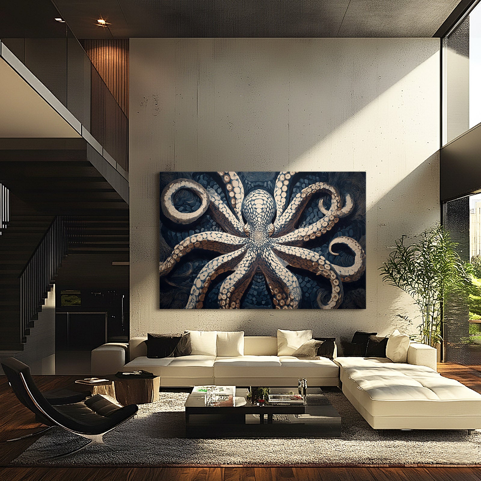 Pearl Sucker Study Octopus Wall Art – styled in a furnished interior