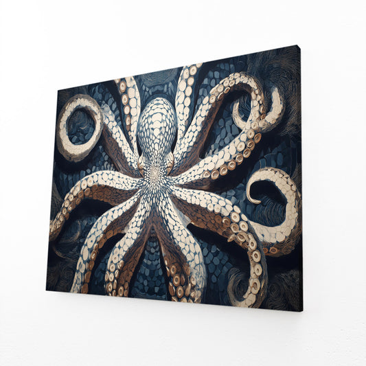 Pearl Sucker Study Octopus Wall Art – angled canvas view on white background
