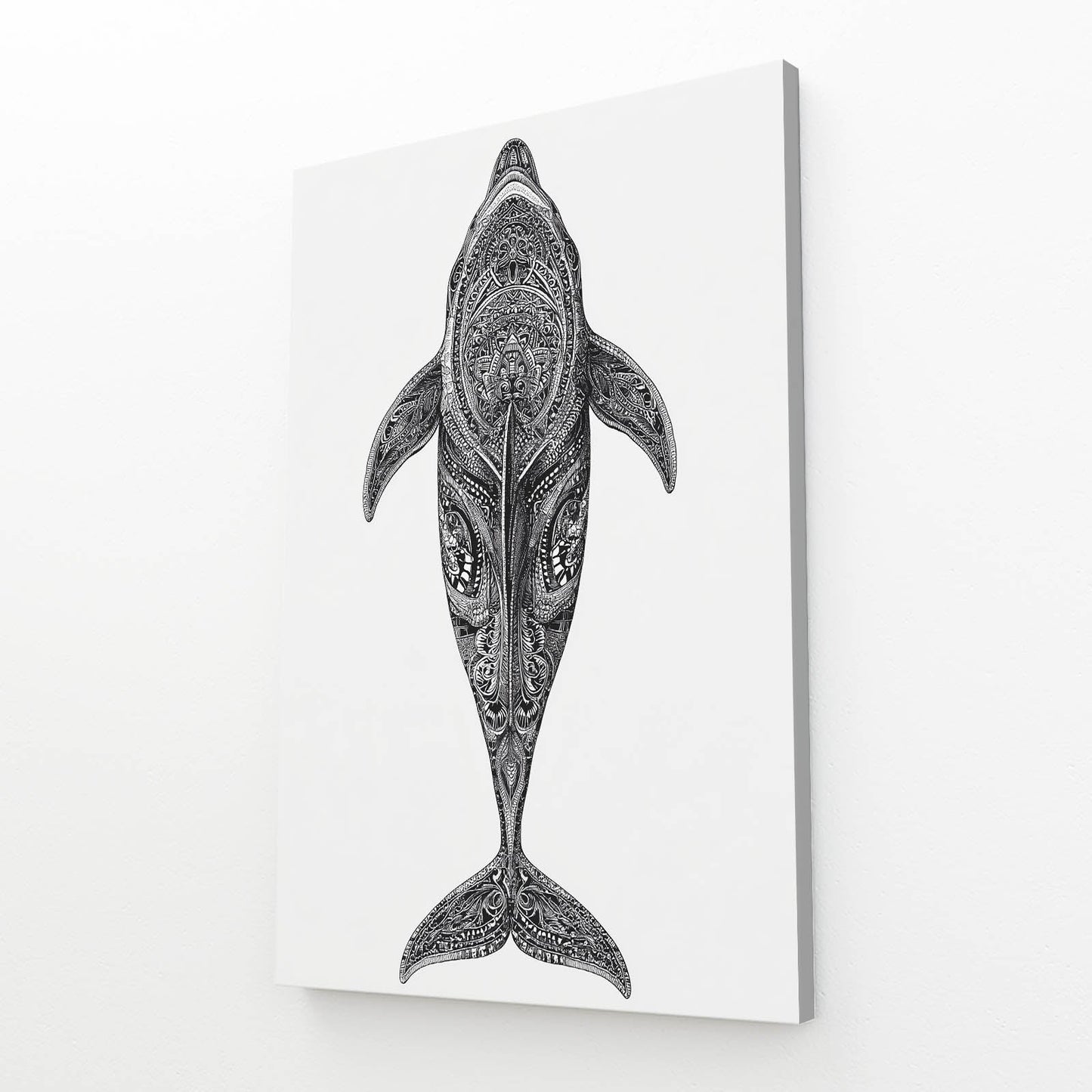 Pencil Pattern Dolphin Wall Art – top-view dolphin filled with fine pencil patterns on white