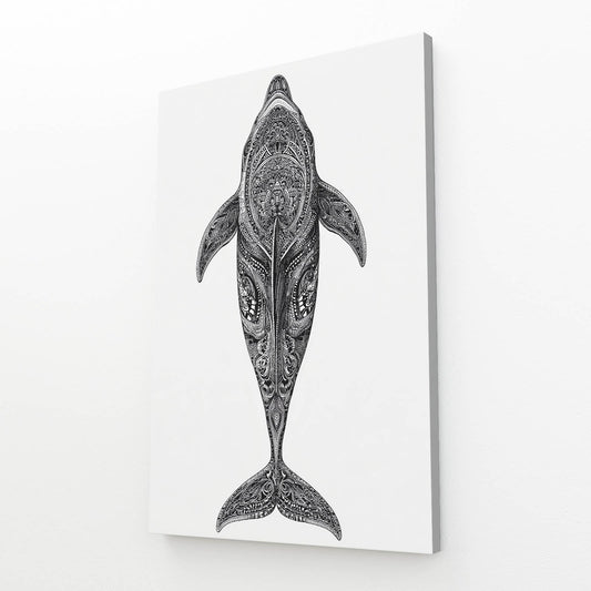 Pencil Pattern Dolphin Wall Art – top-view dolphin filled with fine pencil patterns on white