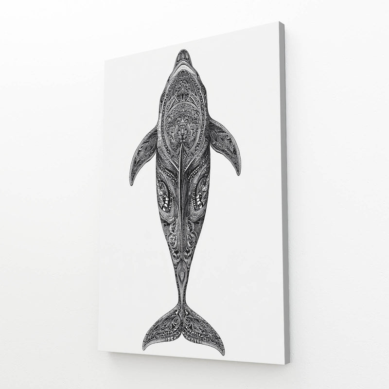 Pencil Pattern Dolphin Wall Art – top-view dolphin filled with fine pencil patterns on white