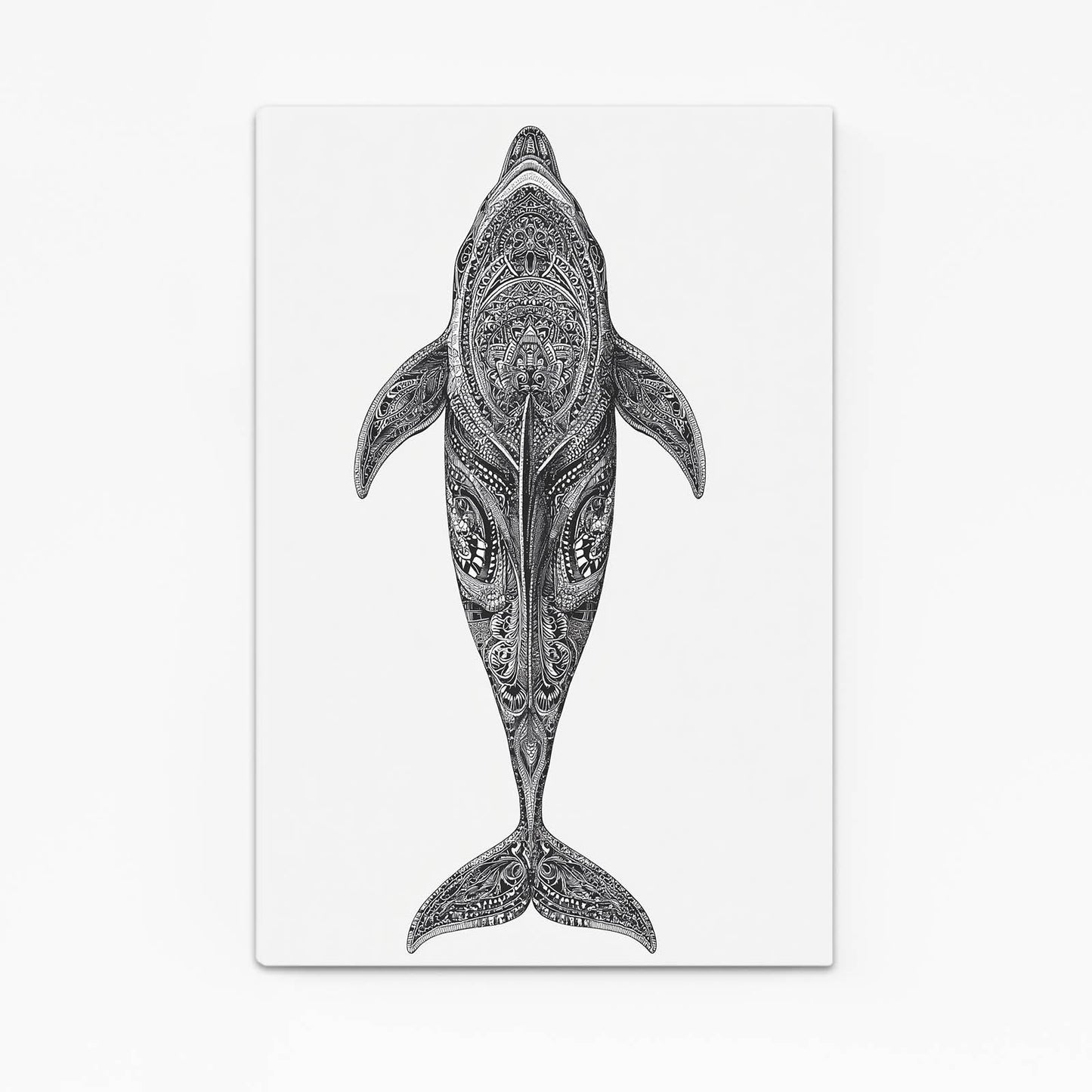 Pencil Pattern Dolphin Wall Art – angled canvas view on white background
