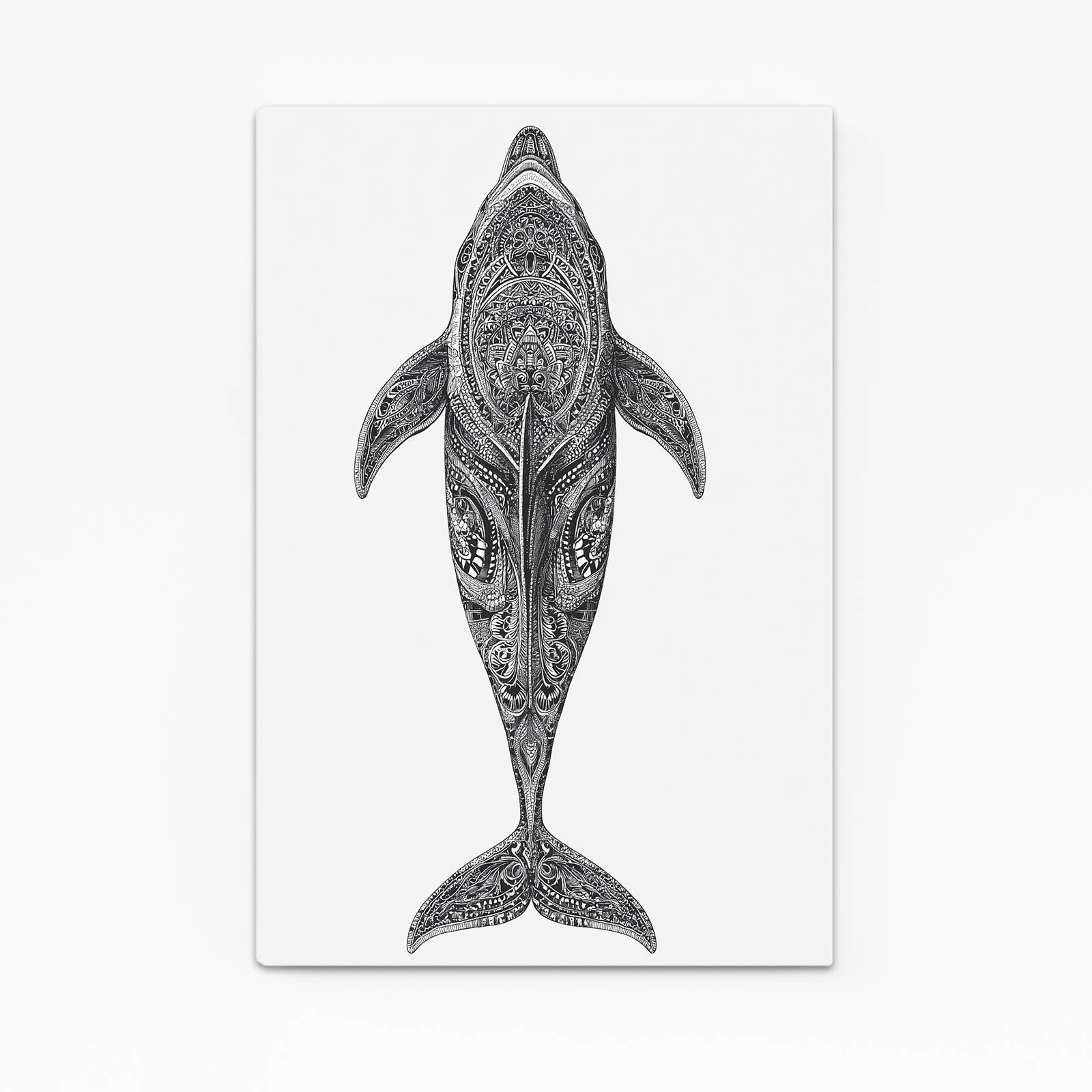 Pencil Pattern Dolphin Wall Art – angled canvas view on white background