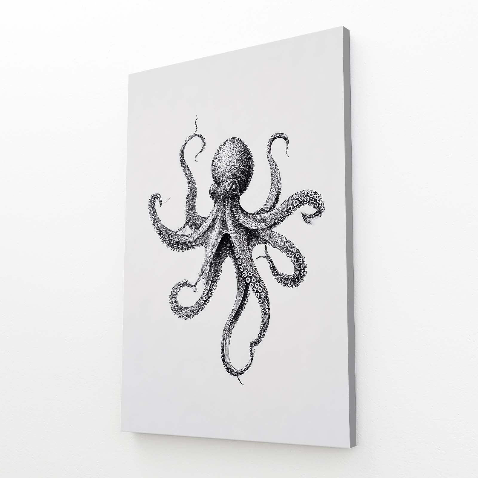 Pencil Study Octopus Canvas – angled canvas view on white background