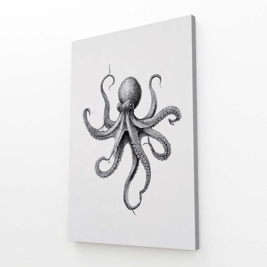 Pencil Study Octopus Canvas – angled canvas view on white background