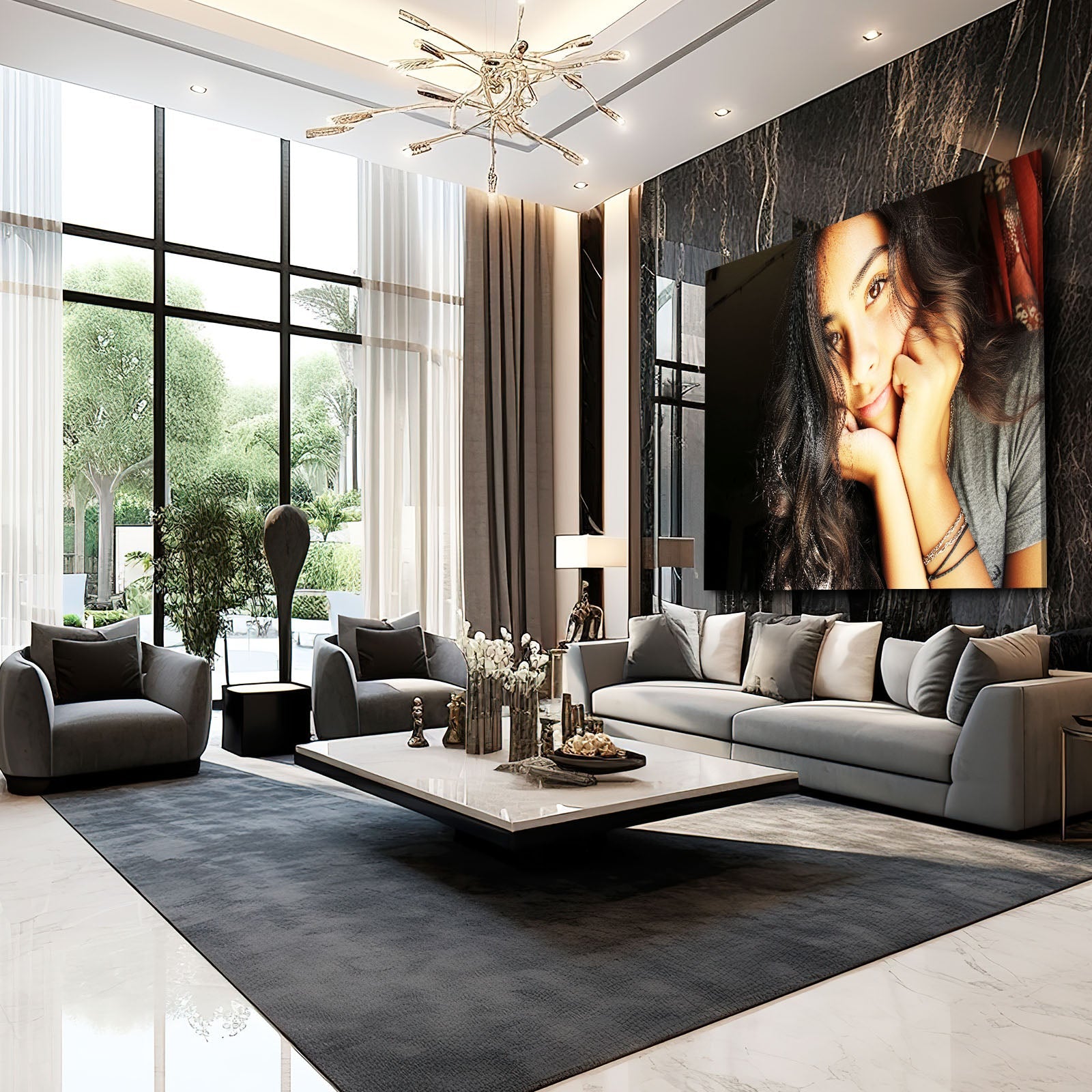 Pensive Gaze Women Photography Art Prints – in a bright marble living room