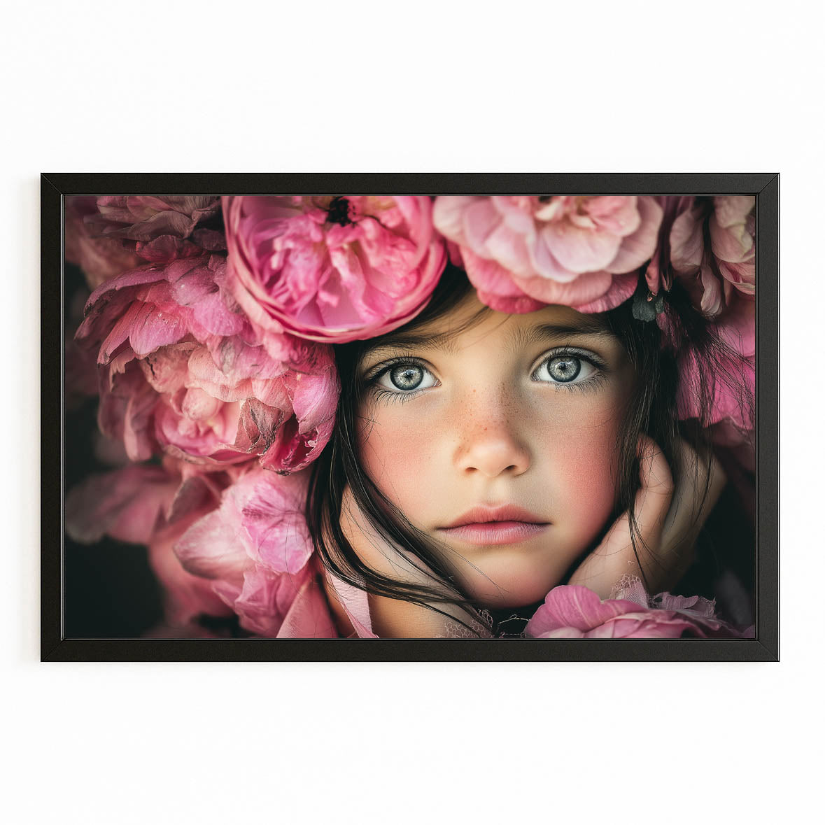 Peony Girl Wall Art Photography — photography canvas print, with Premium Black frame on white background