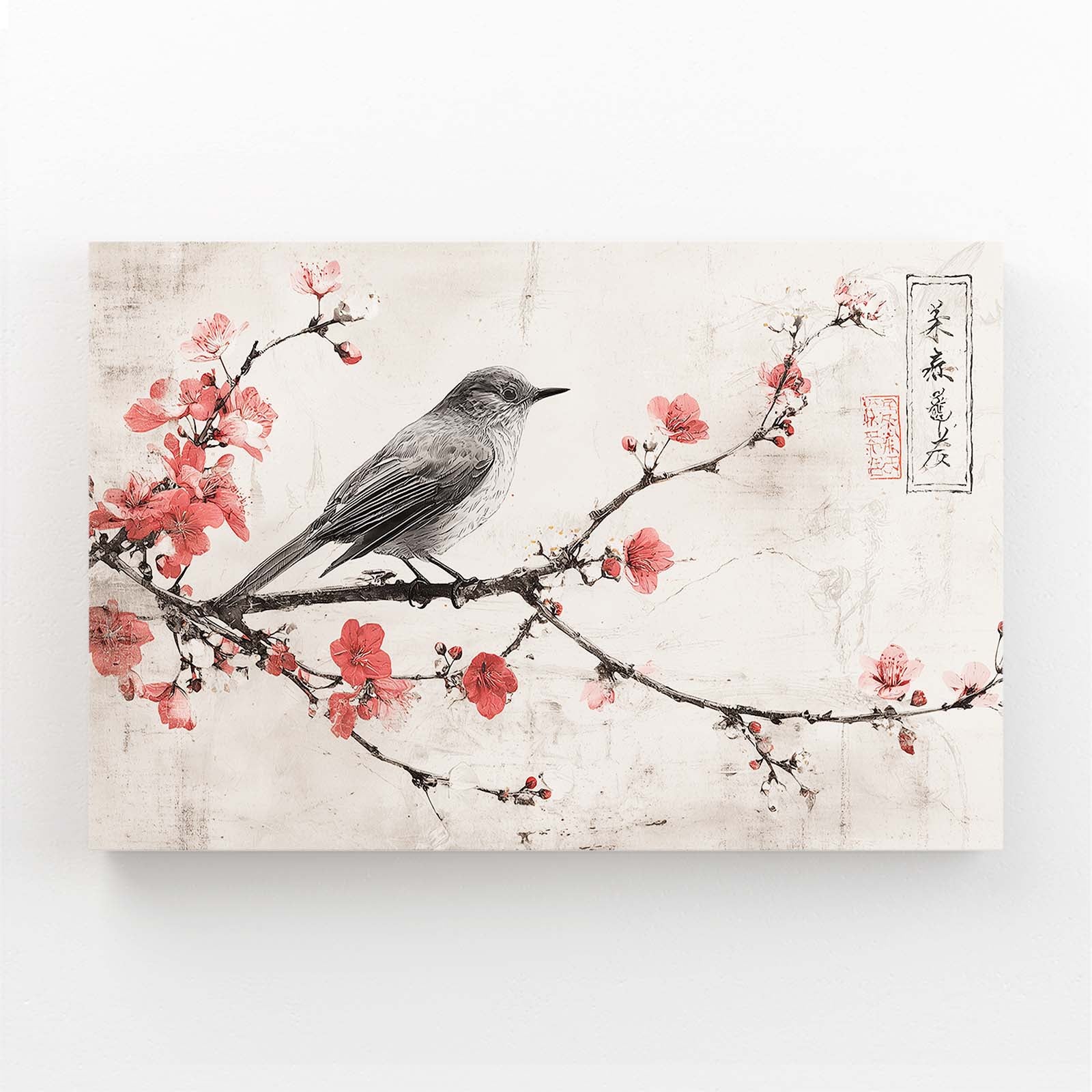 Perched Songbird Cherry Blossom Wall Art – perched songbird cherry blossom canvas print