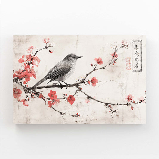 Perched Songbird Cherry Blossom Wall Art – perched songbird cherry blossom canvas print