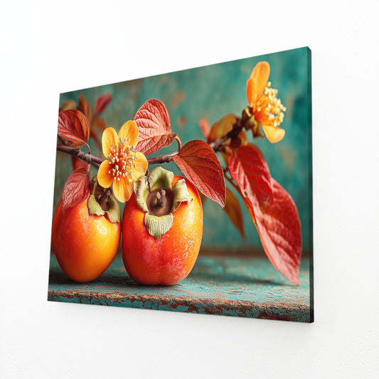 Persimmon Blossom Vintage Fruit Canvas – angled canvas view on white background