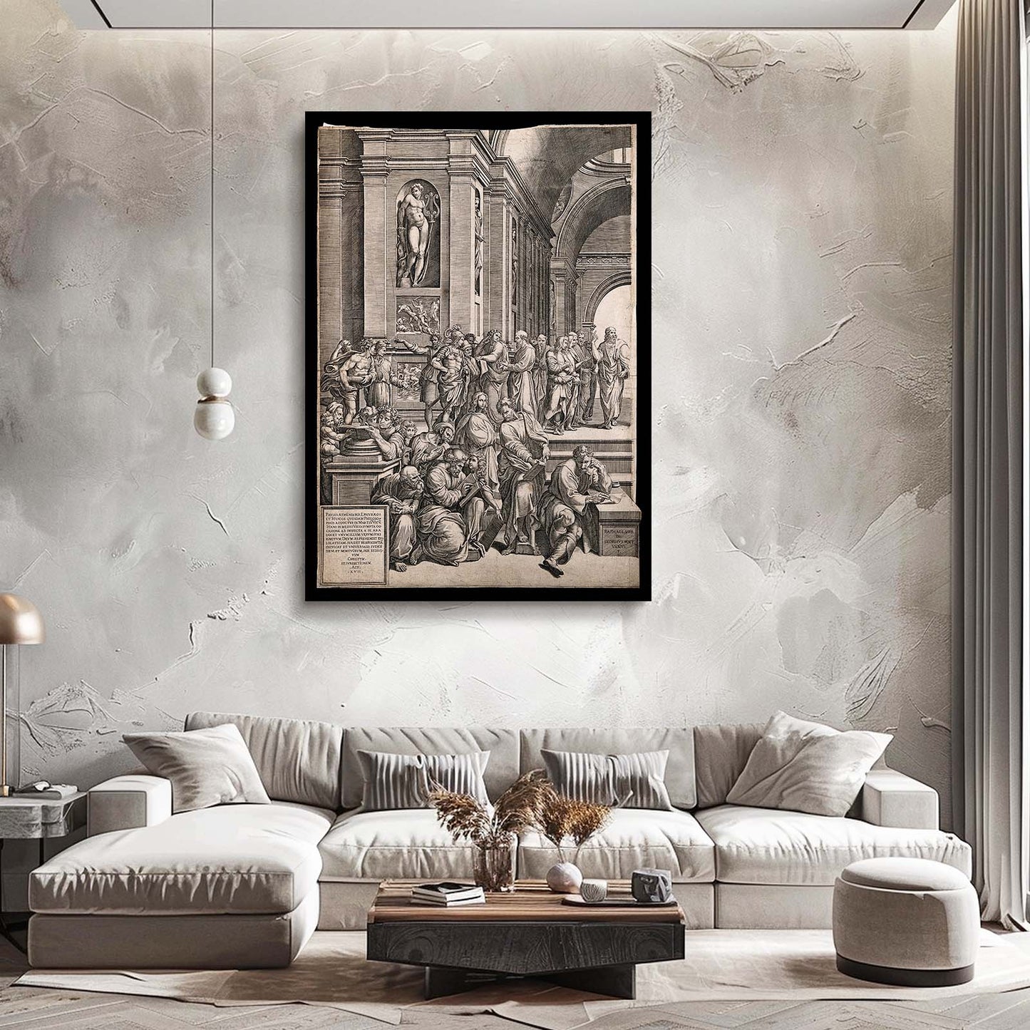 Perspective Hall Engraving Da Vinci Wall Art – styled in a furnished interior