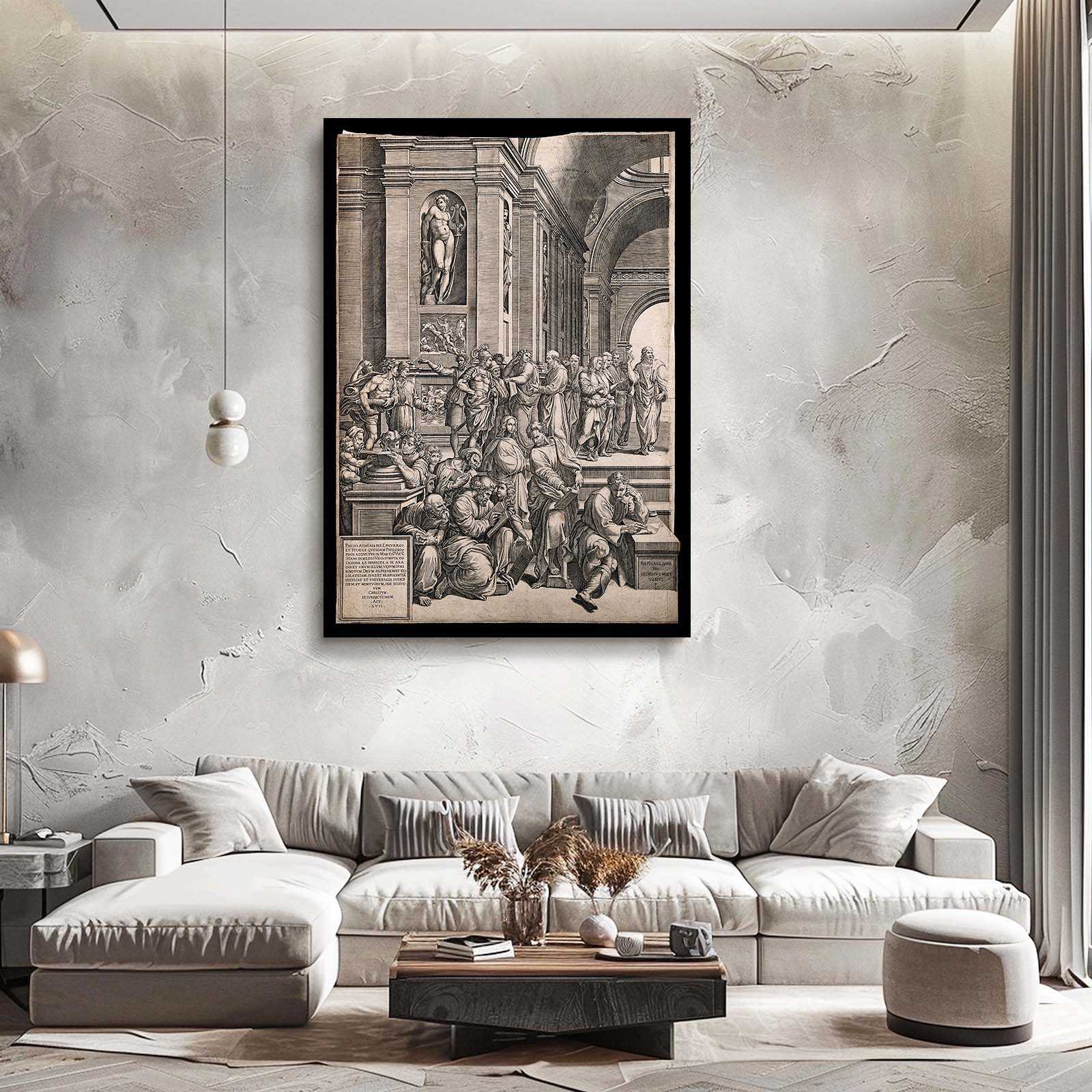 Perspective Hall Engraving Da Vinci Wall Art – styled in a furnished interior