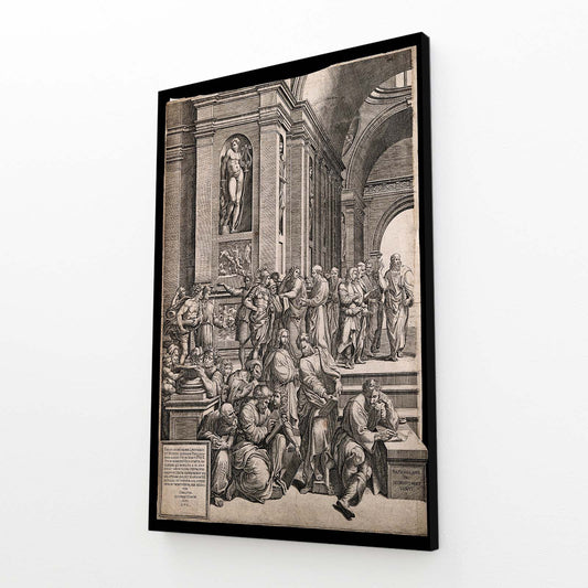 Perspective Hall Engraving Da Vinci Wall Art — vintage canvas print, angled canvas view on white background