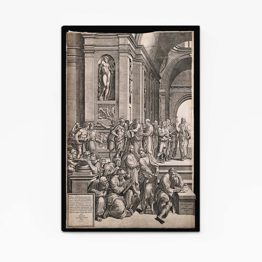 Perspective Hall Engraving Da Vinci Wall Art — vintage canvas print, with Premium Black frame on white background