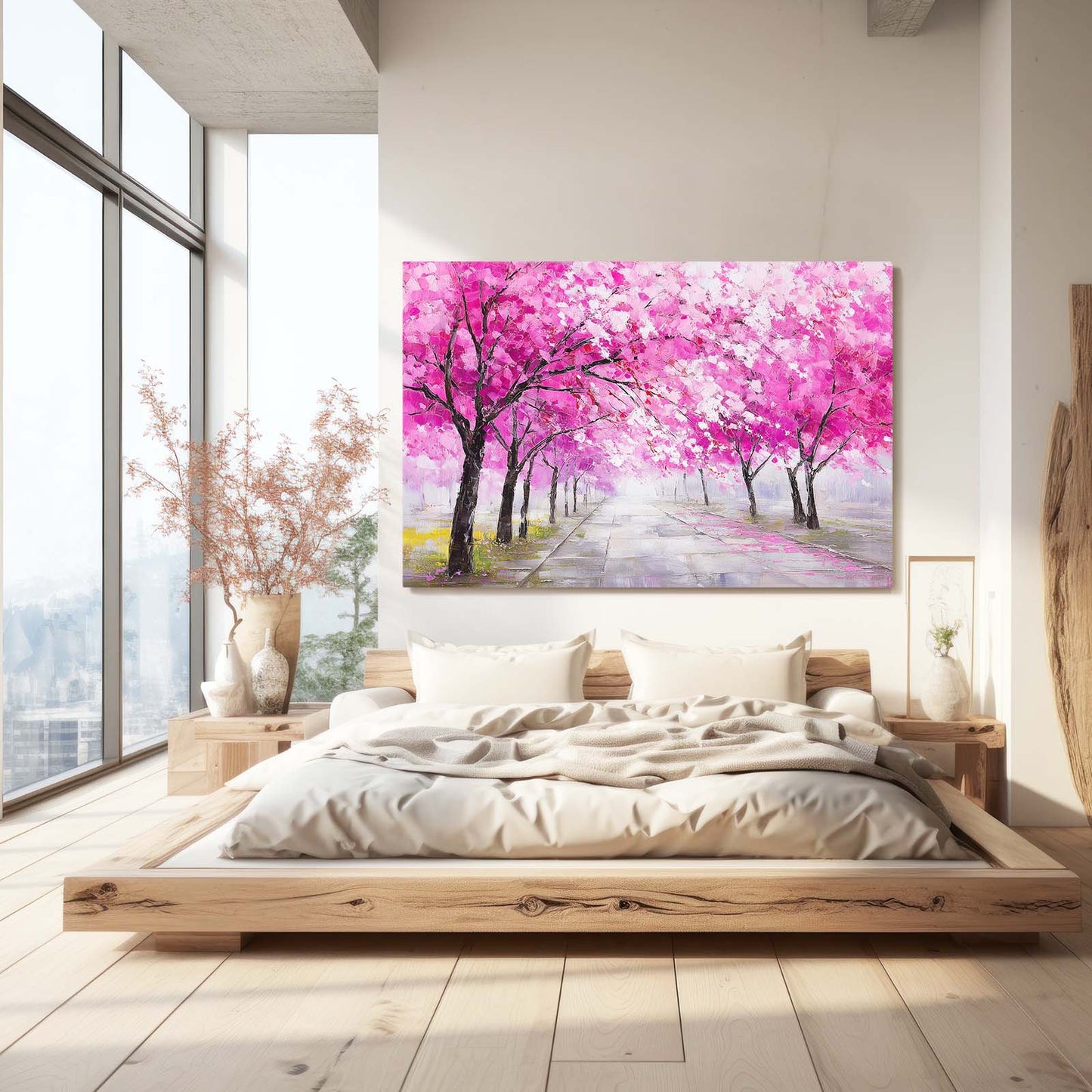 Petal Avenue Cherry Blossom Art – styled in a furnished interior