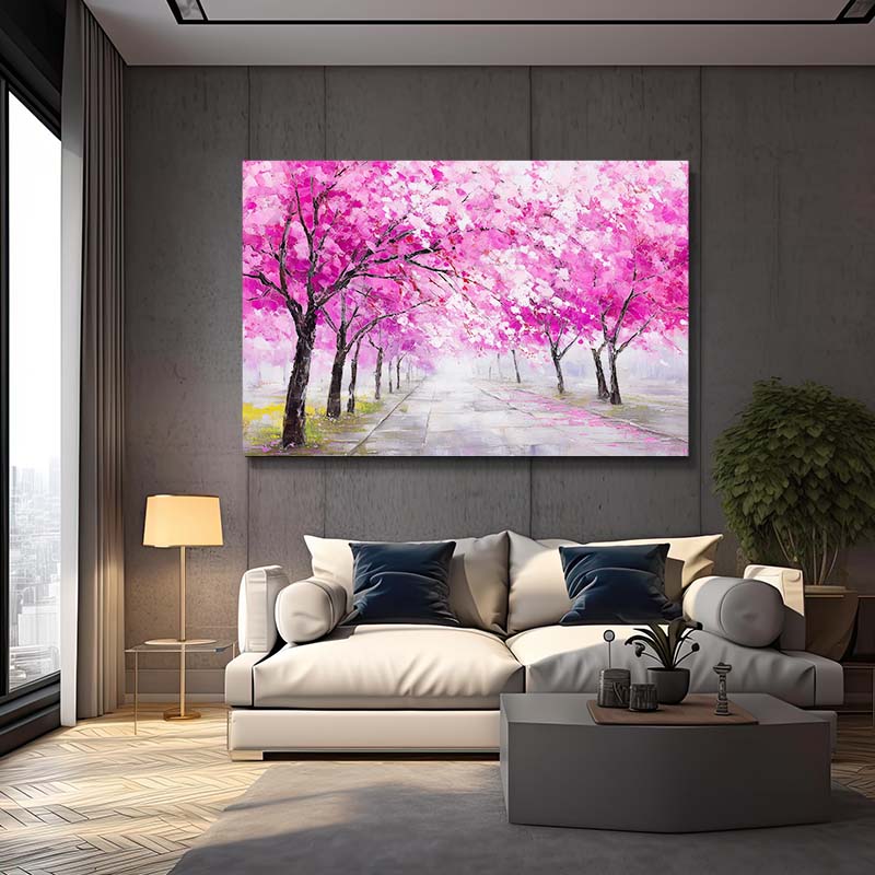 Petal Avenue Cherry Blossom Art – styled in a furnished interior