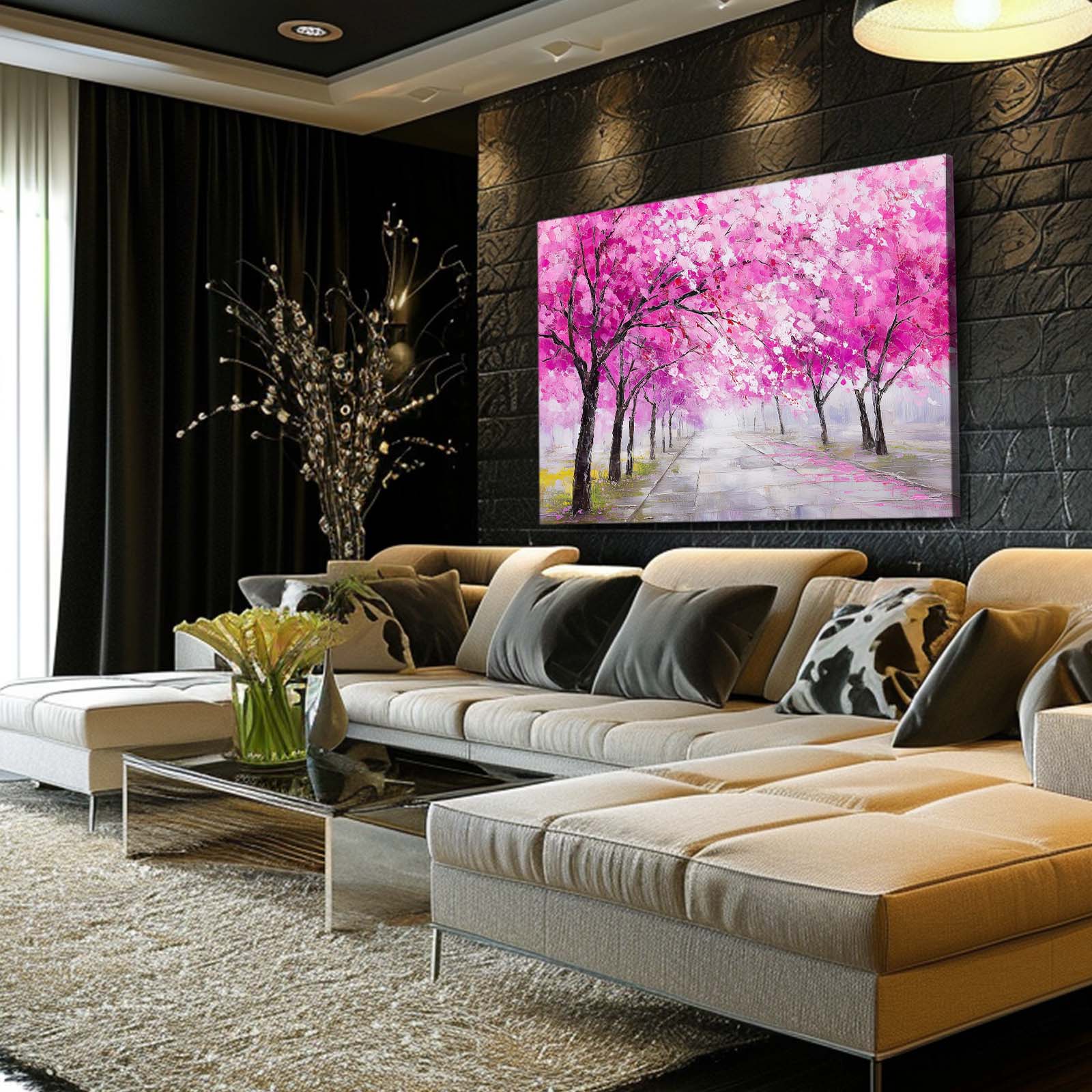 Petal Avenue Cherry Blossom Art – styled in a furnished interior