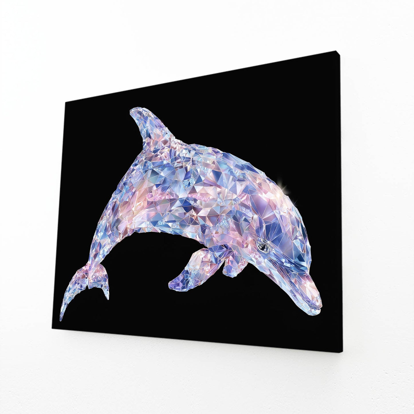 Petal Mosaic Dolphin Canvas – angled canvas view on white background