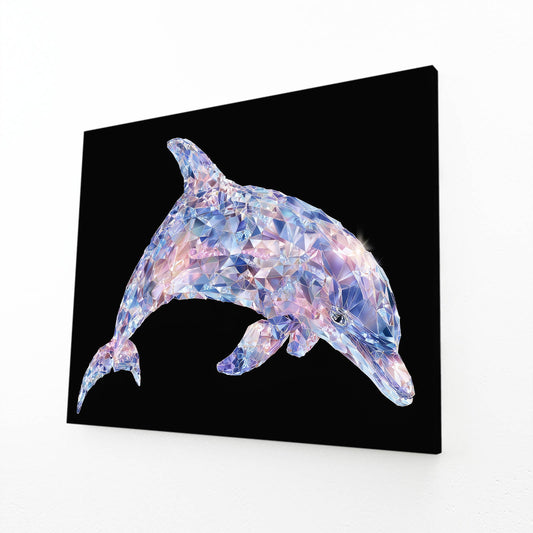 Petal Mosaic Dolphin Canvas – angled canvas view on white background