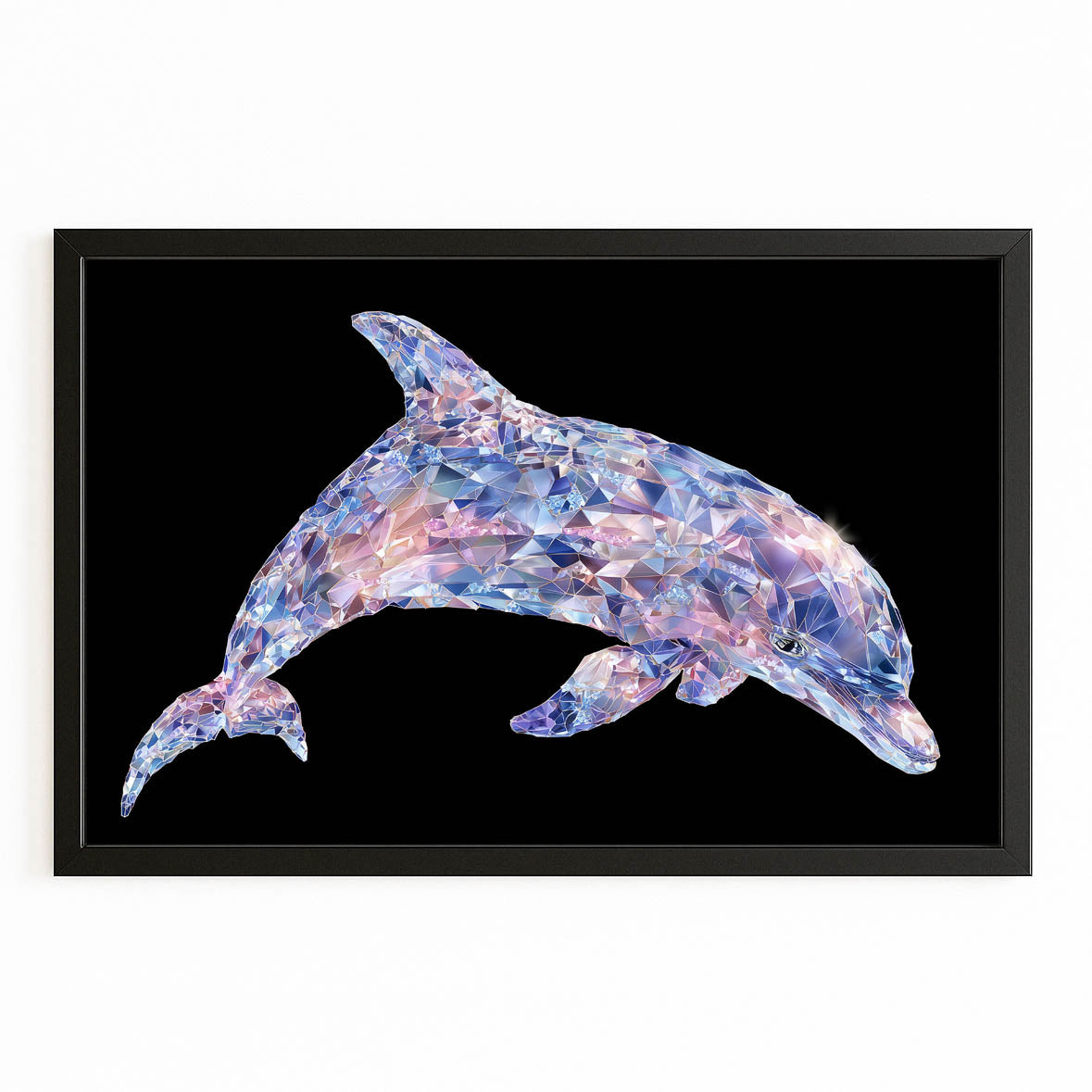 Petal Mosaic Dolphin Canvas – with Premium Black wood frame on white background